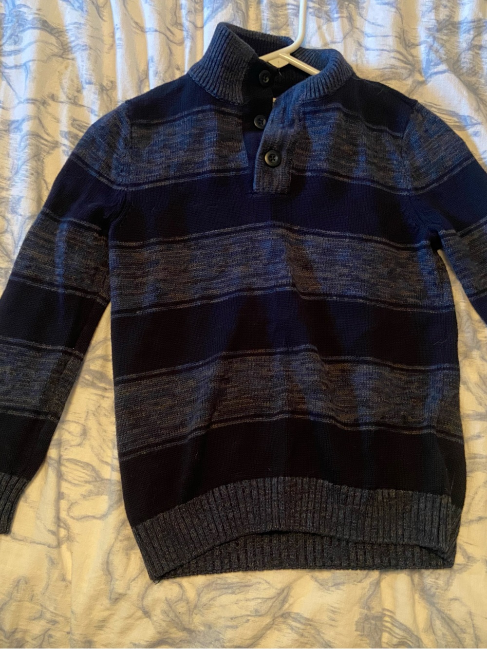 urban pipeline Navy and Gray Button Mock-Neck Stripe Sweater